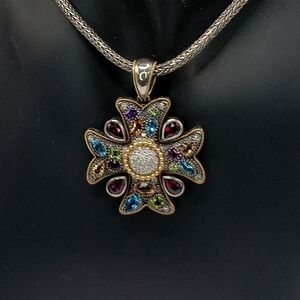 EFFY Multicolor Gemstone Flower Pendant Necklace